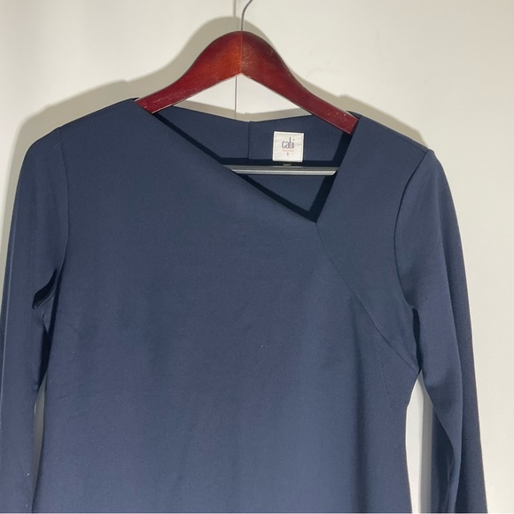 Cabi Contessa Long Sleeve Asymmetric Neckline Navy Built-In Shelf Bra Soft Sz SM - Picture 8 of 16